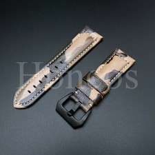 22 24 26MM Camo Leather Watch Strap Fits For Panerai PAM Sub Luminor Brown Black