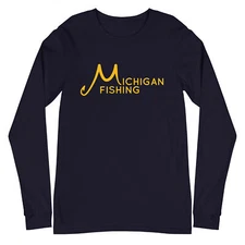 Unisex Long Sleeve Tee - Michigan Fishing Text (Front Only)