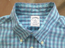 BROOKS BROTHERS SHIRT, Men's Medium 16 x 33.5 Regent, Blue Plaid, EUC