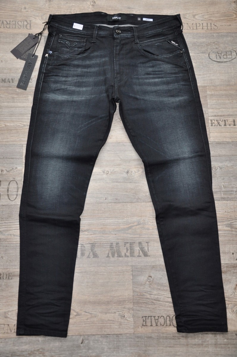 NEW REPLAY BRONNY MA934 33-34 L32 SLIM FIT MAN MENS JEANS DARK BLUE WHISKER  NWT