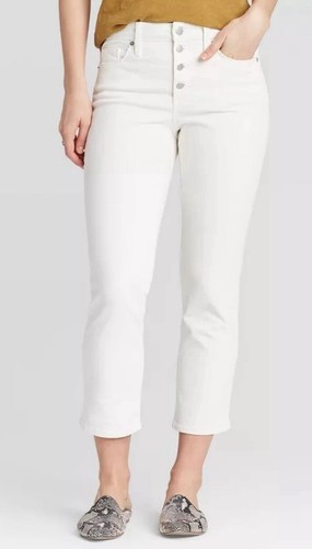 Pantalones de mezclilla rectos recortados de tiro alto blancos para mujer Universal Thread nuevos con etiquetas - Imagen 4 de 14