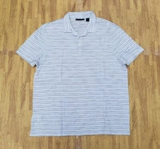 Perry Ellis White Striped Polo Shirt ~ Men's Large L ~ Black Blue Striped