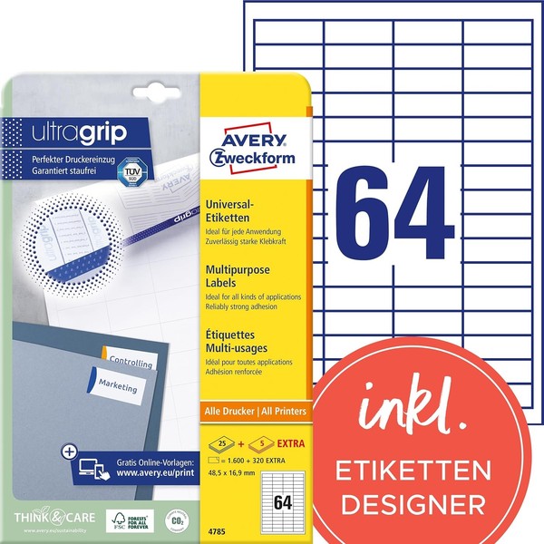 Avery Zweckform Universal-Etiketten 48,5 X 16,9 Mm Weiß 1.920 Etiketten-image