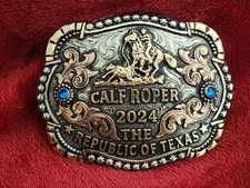 Calf Roping 2024 X Treme Rodeo Champion Trophy Buckle  Republic Of Texas  Rare  619