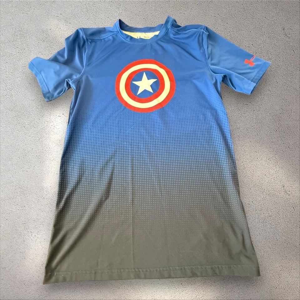 Under Armour Youth XL Captain America Compression Shirt Blue Red White - Image 2 of 3