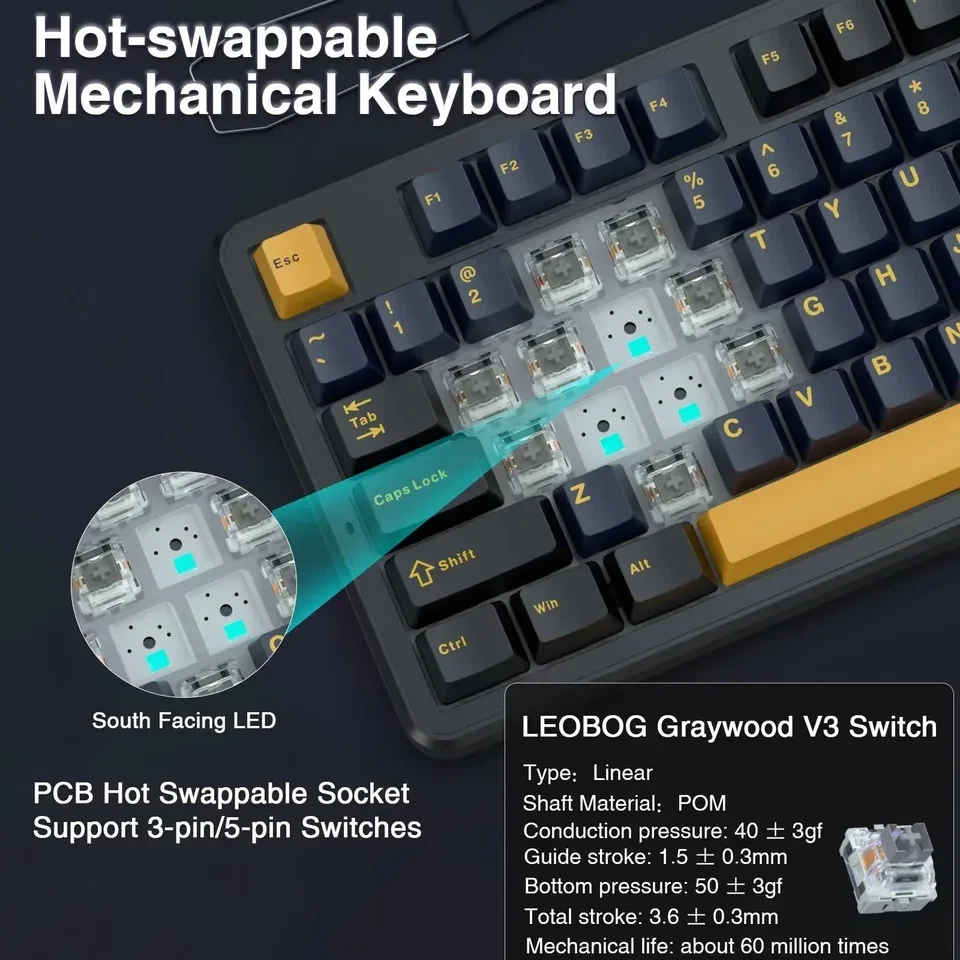 AULA F87 PRO | Thunder Black | Graywood V3 Switch| Tri‑Mode | Hot‑Swap | RGB | - Image 2 of 4