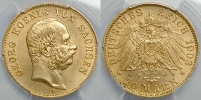 Sachsen 20 Mark 1903 Georg - GOLD - PCGS AU58 / vz+ !!!! - Bild 1 von 2