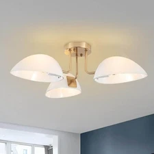 ZJVAIVE 23.62" 3-Light Brass Modern Semi-Flush Mount Ceiling Light Glass Shade