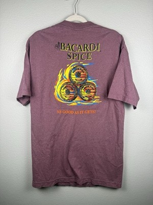 Vintage 90s Bacardi Spice Rum Graphic T Shirt XL Maroon Made In USA Promo