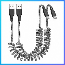 Car Carplay Cable 2Pack Coiled USB A to USB C Fast Charge Cord