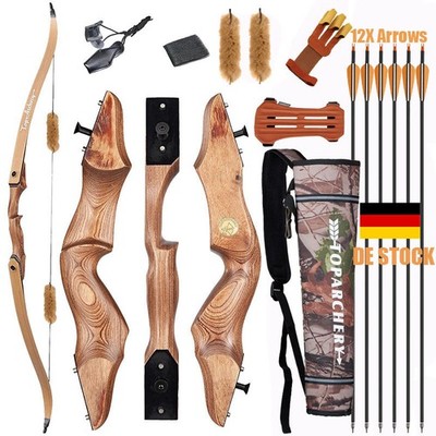 60'' Recurve Bogen Carbonpfeile Holzbogen 25-50lbs Bogenschießen Sportbogen Jagd
