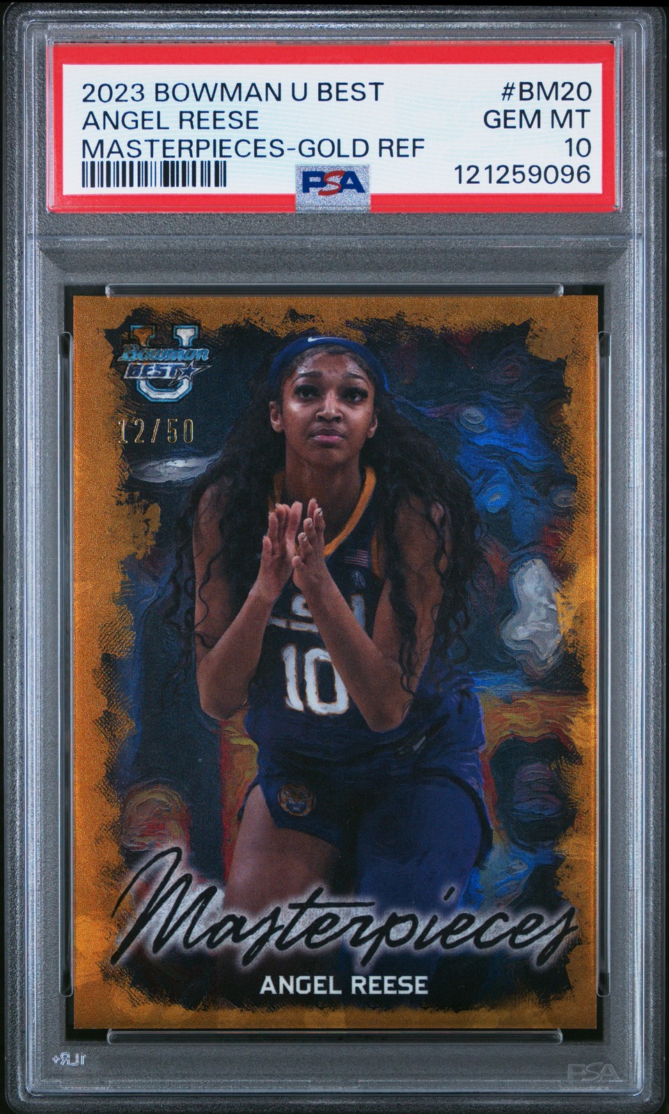 2023 Bowman University Best Angel Reese Masterpieces Gold Refrtor /50 PSA 10