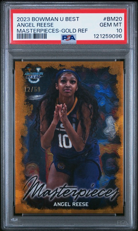 2023 Bowman University Best Angel Reese Masterpieces Gold Refrtor /50 PSA 10