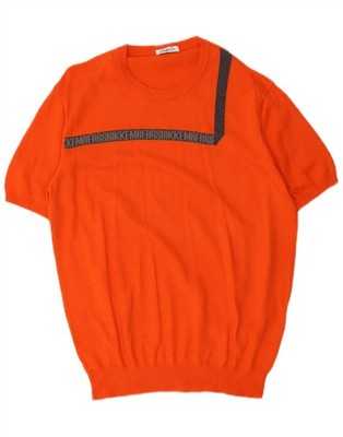 Bikkembergs Mens Graphic Crew Neck Jumper Sweater Large Orange Cotton BA05