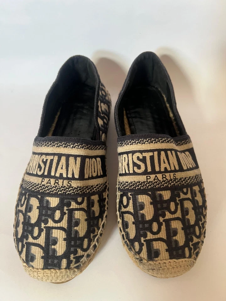 Christian Dior Paris Espadrilles Blue Beige Canvas Monogram Slip-On Shoes EU 36 - Image 2 of 4