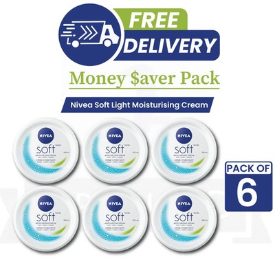6 x NIVEA Erfrischend weiche Feuchtigkeitscreme Soft Topfcreme 200 ml