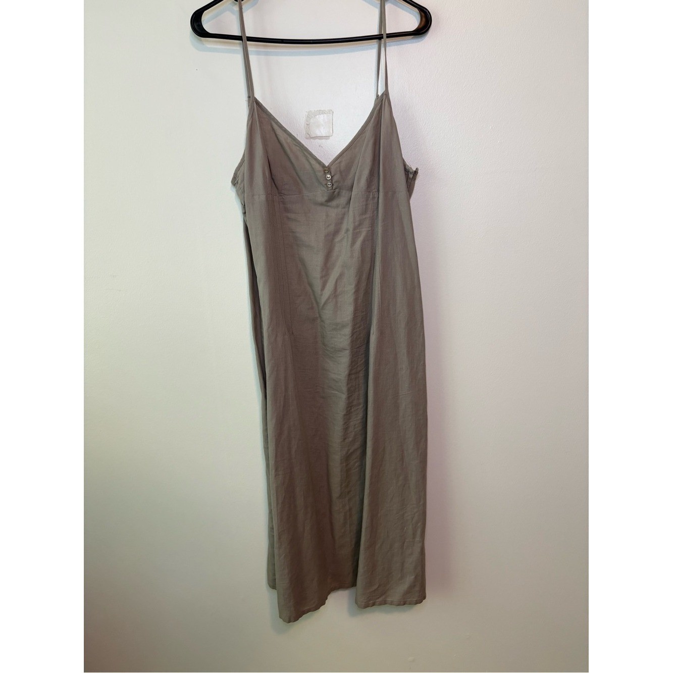 Taupe Linen Slip Dress with V-Neck and Spaghetti Straps