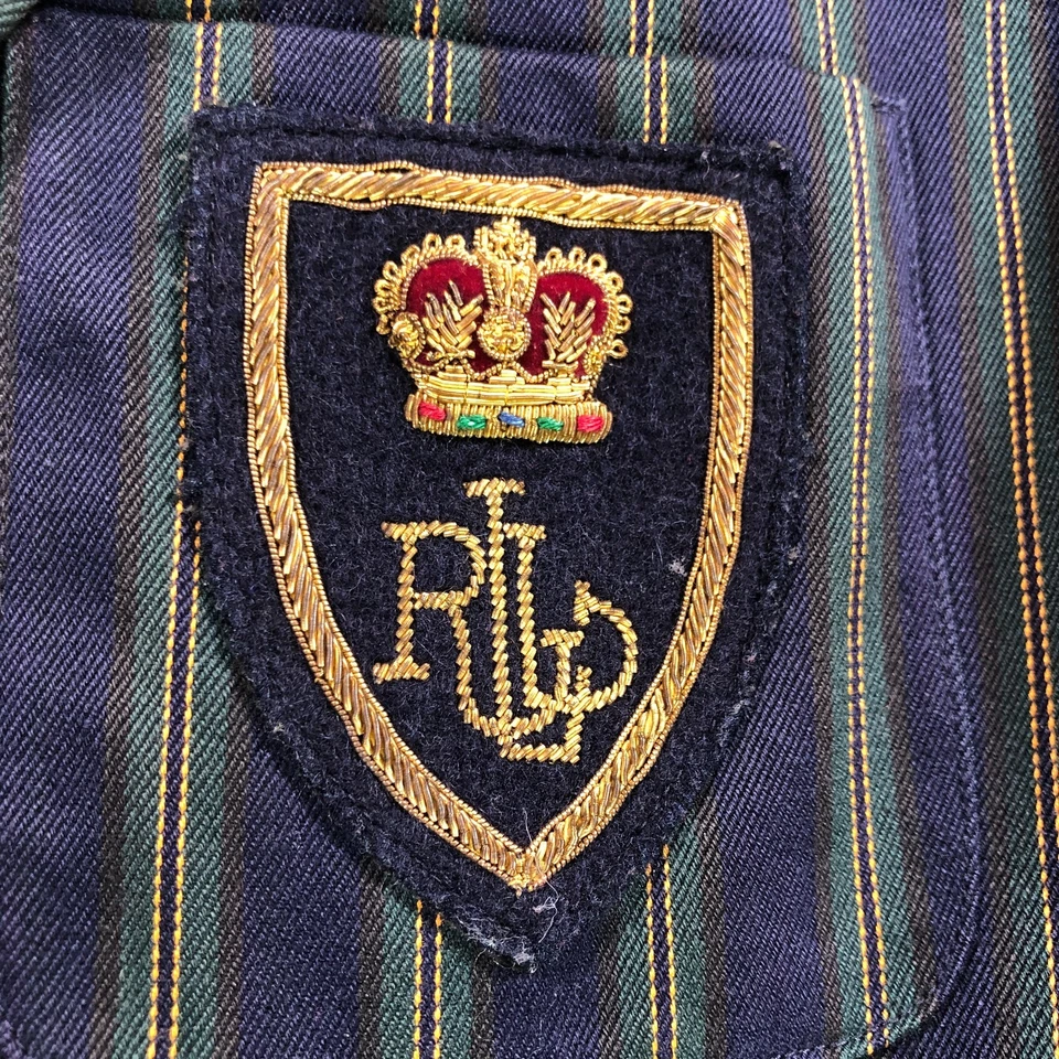 Lauren Ralph Lauren Blazer Womens 8 Petite Navy Blue Striped Crest Gold Button - Image 4 of 4