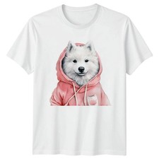 T-shirt donna Happy Samoyed cucciolo che indossa una razza samoieda cani animali domestici