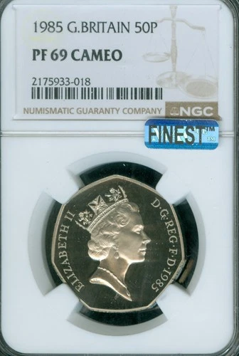 1985 GREAT BRITAIN 50 PENCE NGC PF69 CAMEO MAC FINEST GRADE & SPOTLESS  .
