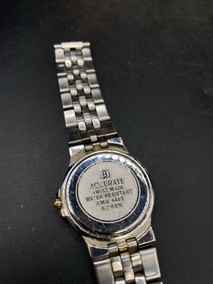 Swiss Made Accurate Watch Textured Band Date Dial Stainless & Goldtone Swiss Made Accurate Watch Textured Band Date Dial Stainless  main image 3