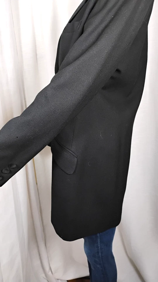 Blazer retro negro 100 % lana pura esquinero informal vintage para mujer 12 cuello terciopelo Foto 2 de 4
