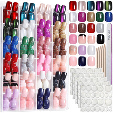 Press on Nails, 24 Colors 576PCS Short Press on Nails, Cat Eye Nails Short Round