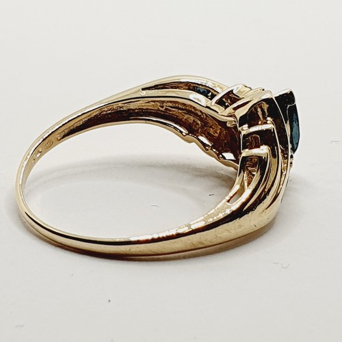 Fancy 9ct Sapphire Marquise Crossover Yellow Gold 375 Ring Size O Hallmarked - Picture 8 of 23