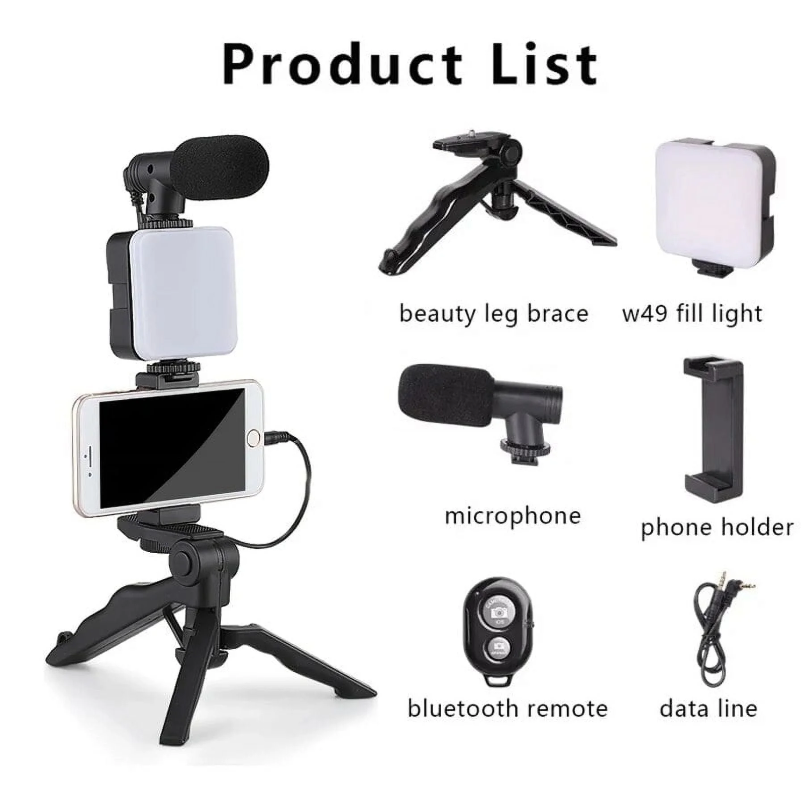 Smartphone Vlogging Kit with Tripod Phone Holder Mini Microphone LED Fill Light-image