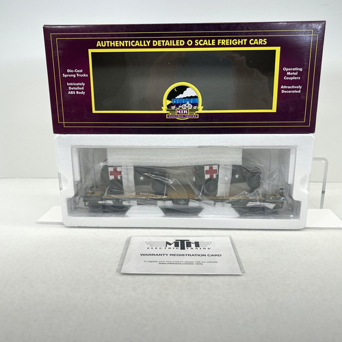 MTH Premier 20-95302 U.S. Army Flatcar w (2) Dodge WC54 Ambulances Spur O NEU