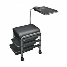 Beauty Salon Manicure Pedicure Pouffe Stool Black with 3 Drawers & Side Arm Rest