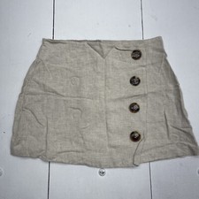 Altar d State Beige Button Detail Linen Blend Mini Skirt Women s Size Large