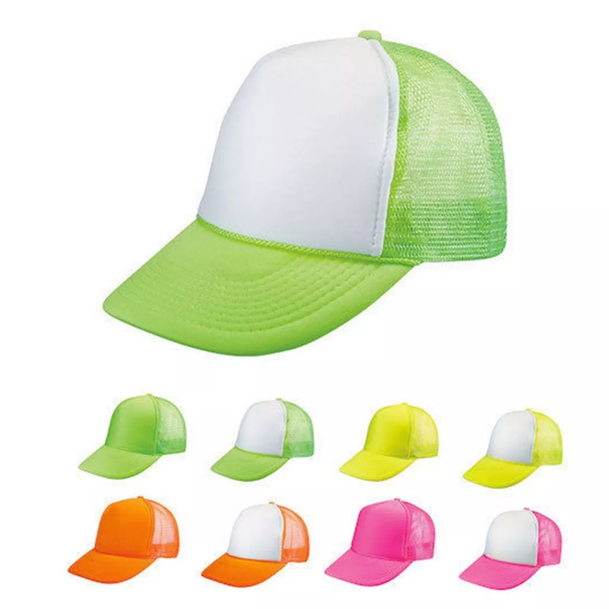 100 Lot Blank Neon Foam Mesh Trucker Hats Caps Solid Two Tone Wholesale Bulk