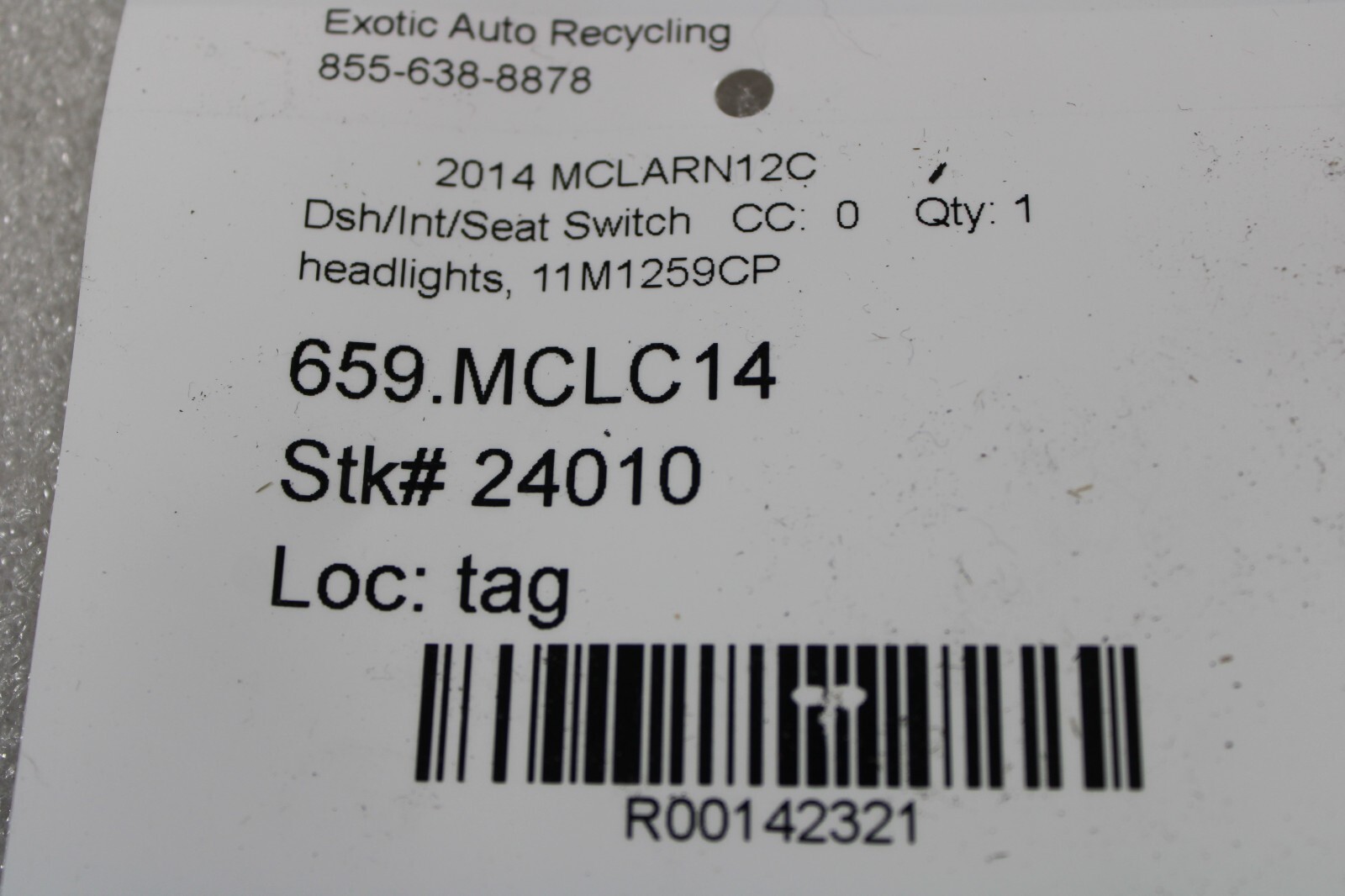 Mclaren MP4-12C, Headlamp/Headlight Switch, Used, P/N 11M1259CP