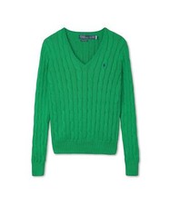 Genuine Polo Ralph Lauren W Cable Knit Cotton V-Neck Sweater - Green