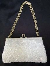 Dressy Evening Vintage Bag Womens Pearl Hong Kong Beaded Purse Gold Handle 6  