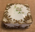 Vintage Victorian Milk Glass 5" Square White Painted Floral Vanity Trinket Box