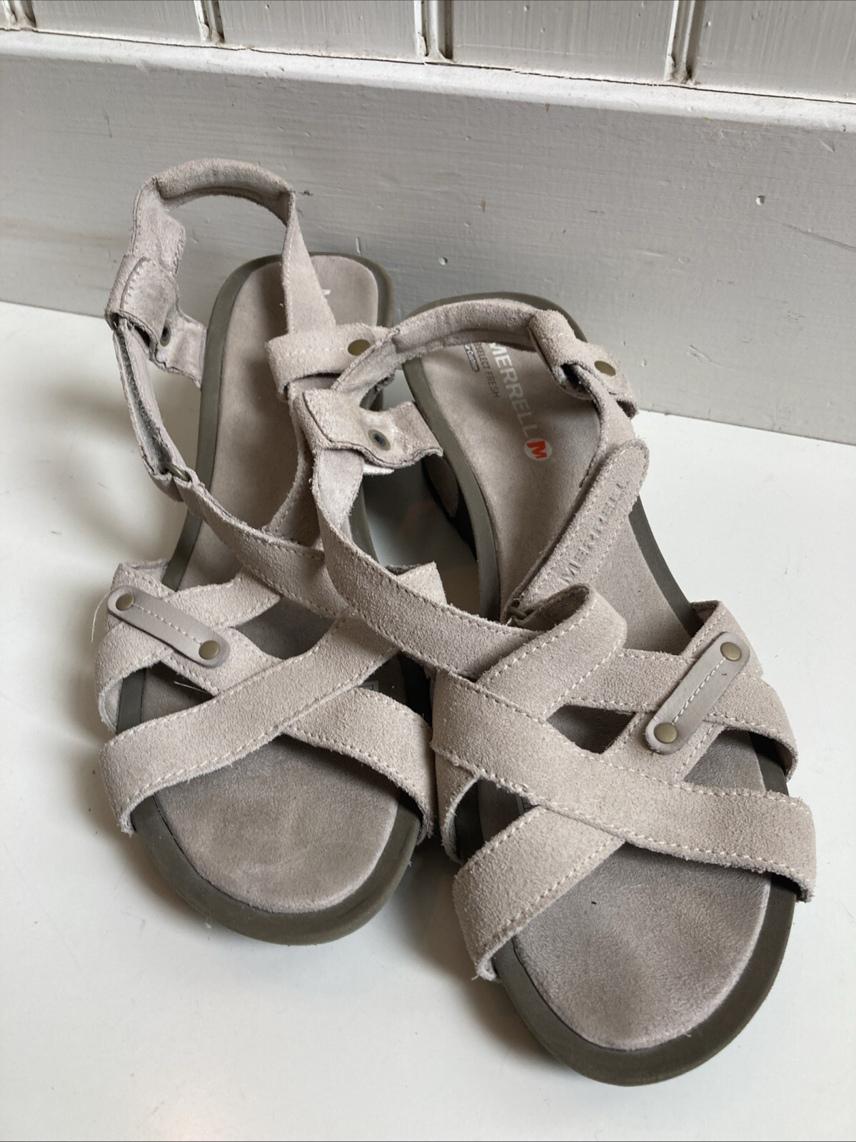 Sandali con zeppa Merrell Taupe Rivalli scamosciati taglia 10 donna