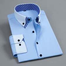 Mens Dress Shirts Long Sleeves Formal Slim Business Double Collar Casual Shirts