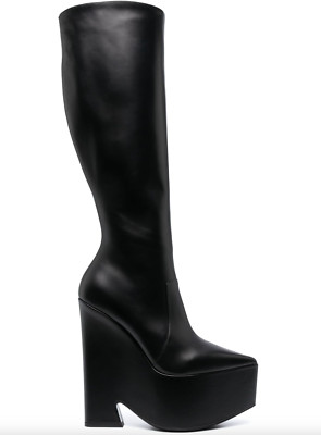 NIB Versace Tempest Black Runway Pointed Platform Zip Knee High Boots 38 8 $1825