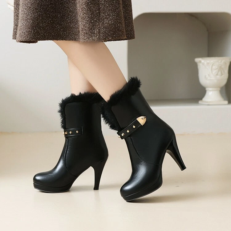 Fur stiletto boots sale