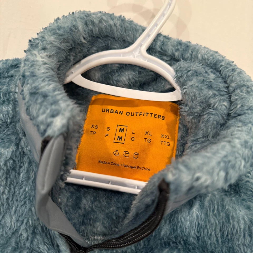 URBAN OUTFITTERS BLUE SHERPA FAUX FUR FULL ZIP JACKET POCKETS NORTHFACE MEDIUM — 第 2/4 张图片