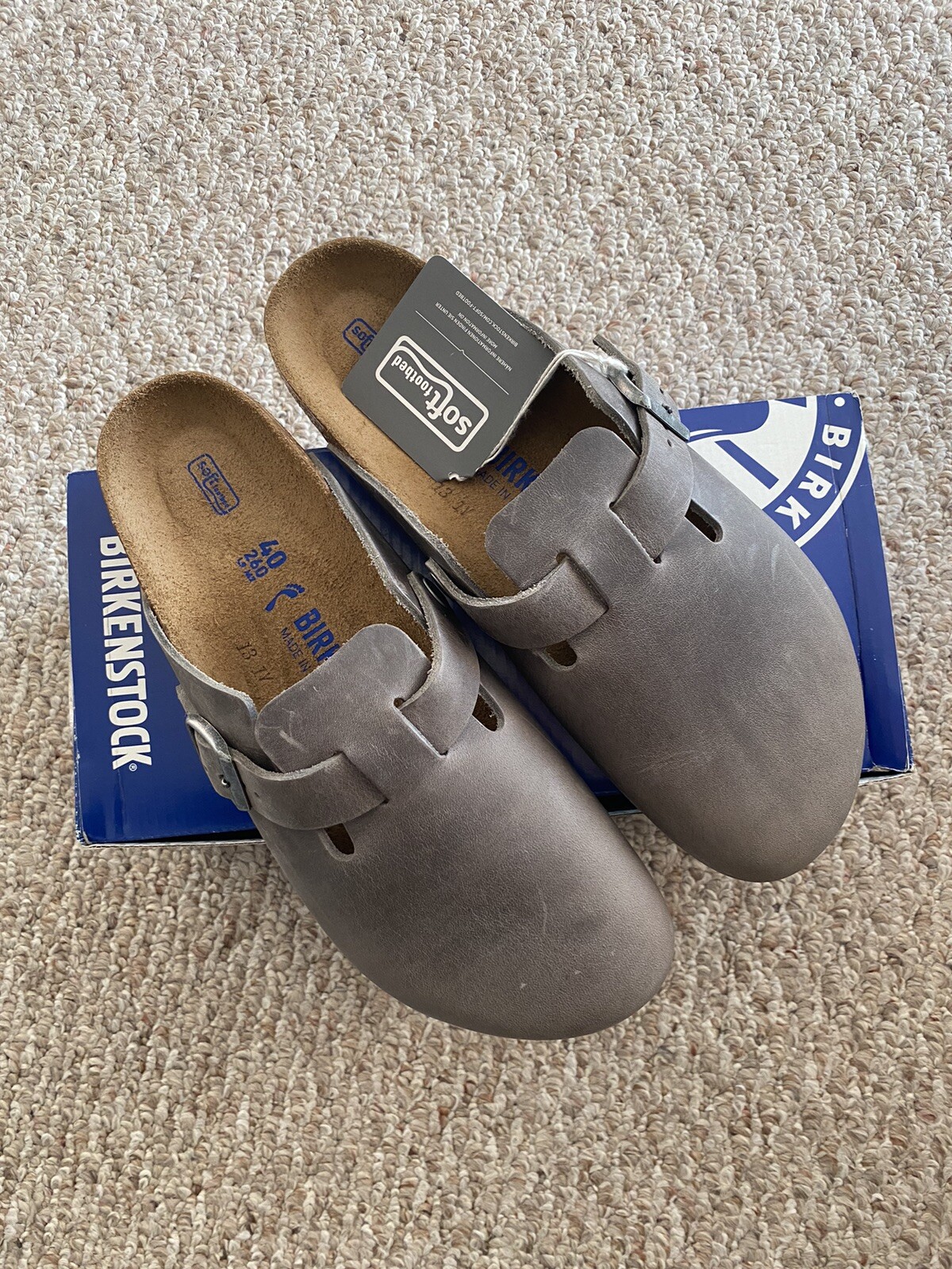 NIB Birkenstock Boston Oiled Leather Clogs Sandals Soft Footbed Iron Sz 40  | eBay
