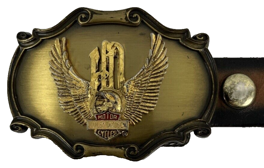 Ceinture + Boucle Harley Davidson RainTree Vintage - Cuir Noir, Style Biker, Occasion Bon état
