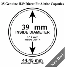 25 H39 Round AirTite Coin Capsules Direct Fit For 1 Oz Silver & Copper Rounds
