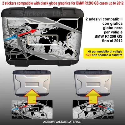 STICKERS LINE 2 adesivi valigie BMW R1200GS K25 bussola + planisfero borse fino al 2012