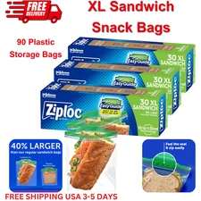 XL - Sandwich And Snack Bags - EasyGuide Texture, Grip 'n Seal - 90 Plastic Bags