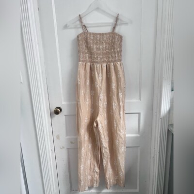 REBECCA TAYLOR Tulip Smocked Jumpsuit in Color Marzipan Combo $295 Size M 