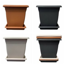 Square Plant Pots and Saucers 4.6 9 17 32 64L Plastic Flower Pot Indoor Outdoor