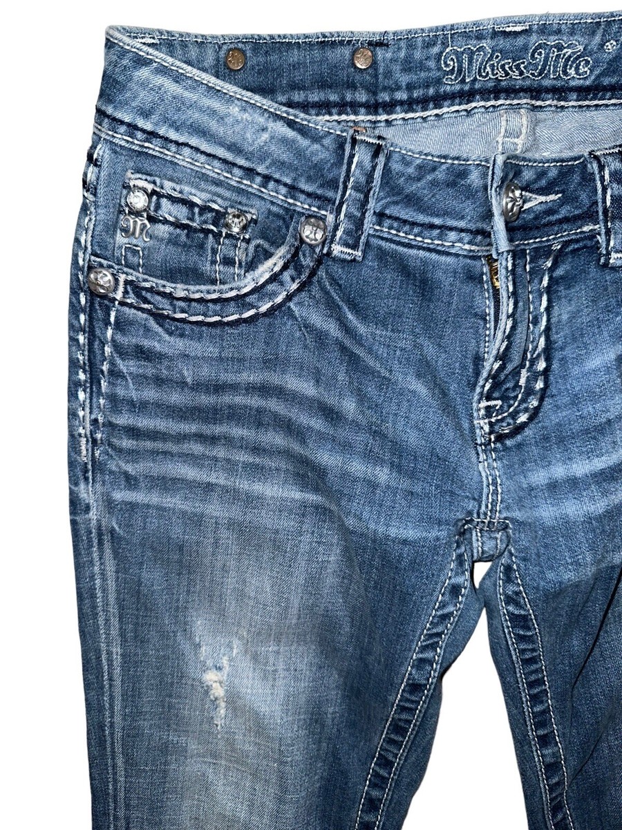 Miss Me Buckle Denim Rhinestone Distressed Sexy Bootcut Jean Flap
